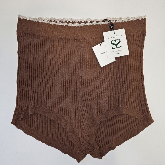 NWT ♡ SANDRO PARIS ♡ Ribbed Knit Lingerie Sleepwear Shorts SIZE 40 (MEDIUM) - Picture 16 of 16
